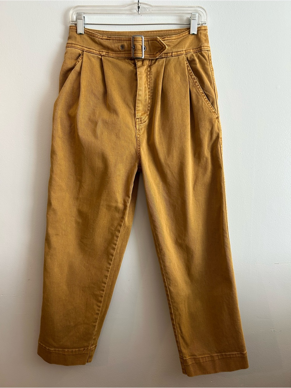 Free People Paperbag pleated front mustard belted jean pants boho